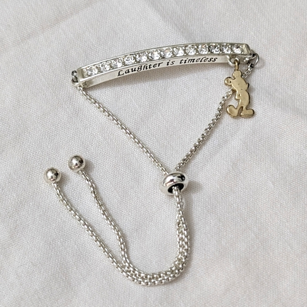 DISNEY Silver Diamond Adjustable Bracelet With Gold Mickey Mouse Charm
